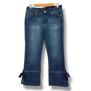 Baccini Denim Jeans Cropped Bow‎ Tie Cuff Dark Wash Bootcut Jeans Size 8